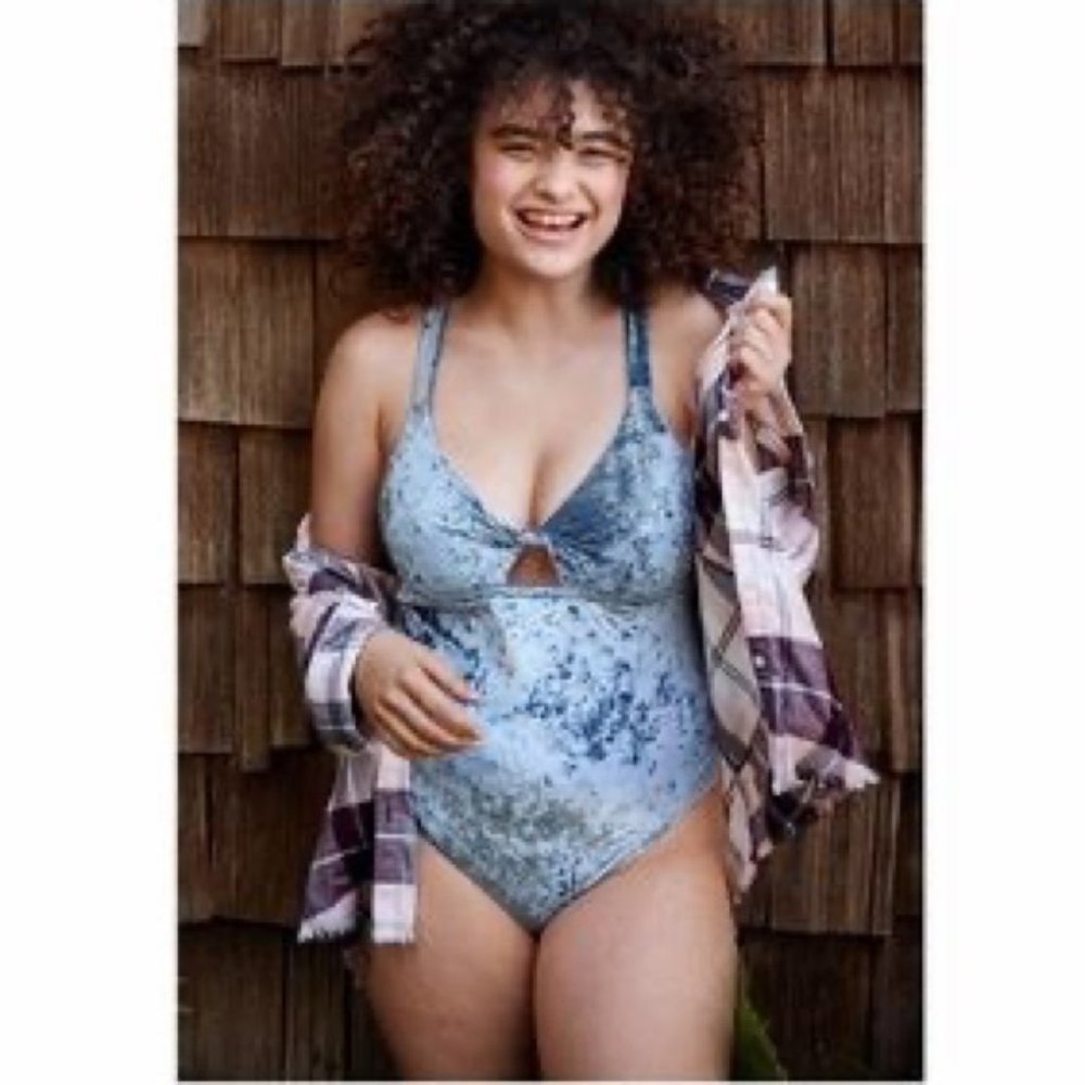 Aerie Blue Velvet Knot Front - Open Back Bodysuit